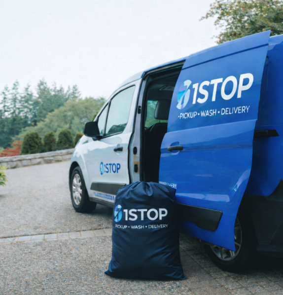 1StopLaundry commercial pickup van — professional laundry service for hotels, Airbnbs, clinics and businesses